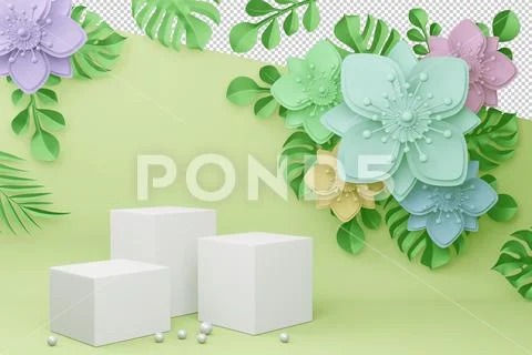 Empty display with flower for presentation 3d rendering. PSD Template