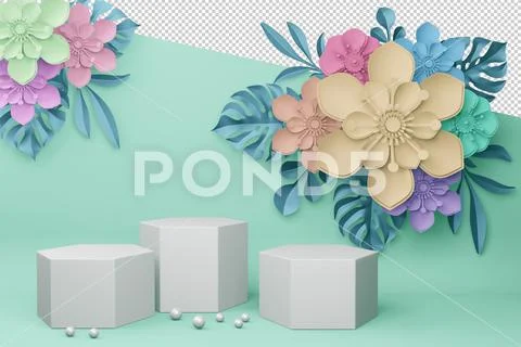 Empty display with flower for presentation 3d rendering. PSD 템플릿