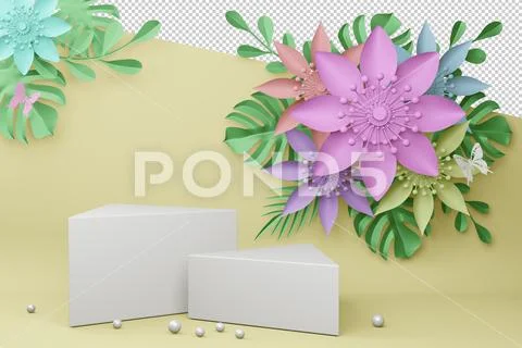 Empty display with flower for presentation 3d rendering. PSD 템플릿