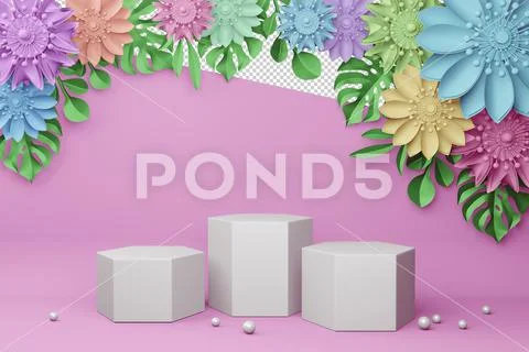 Empty display with flower for presentation 3d rendering. PSD Template