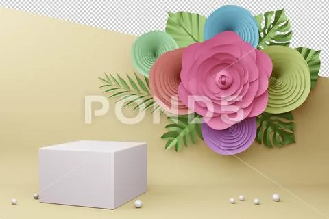 Empty display with flower for presentation 3d rendering. Modello PSD