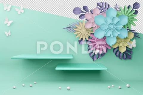 Empty display with flower for presentation 3d rendering. PSD Template