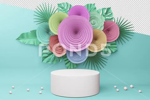 Empty display with flower for presentation 3d rendering. PSD Template