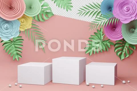 Empty display with flower for presentation 3d rendering. Modello PSD