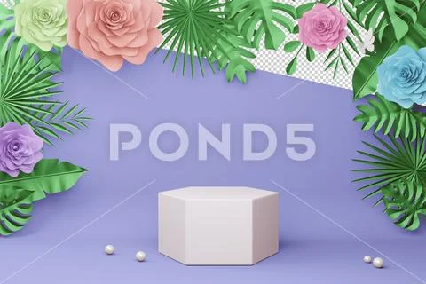 Empty display with flower for presentation 3d rendering. PSD Template