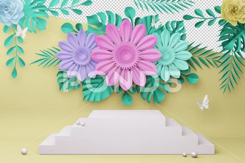 Empty display with flower for presentation 3d rendering. PSD Template