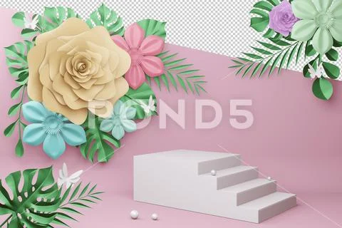Empty display with flower for presentation 3d rendering. PSD 템플릿