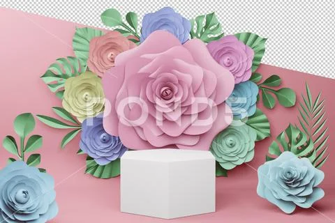 Empty display with flower for presentation 3d rendering. PSD Template