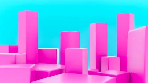 Empty display podium pink on Blue background with multiple box stand Blank pr Stock Illustration