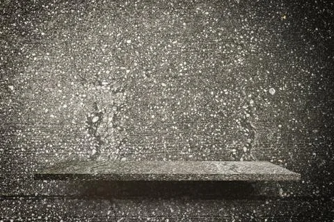 Empty display shelf counter on rustic dirty concrete Stock Photos