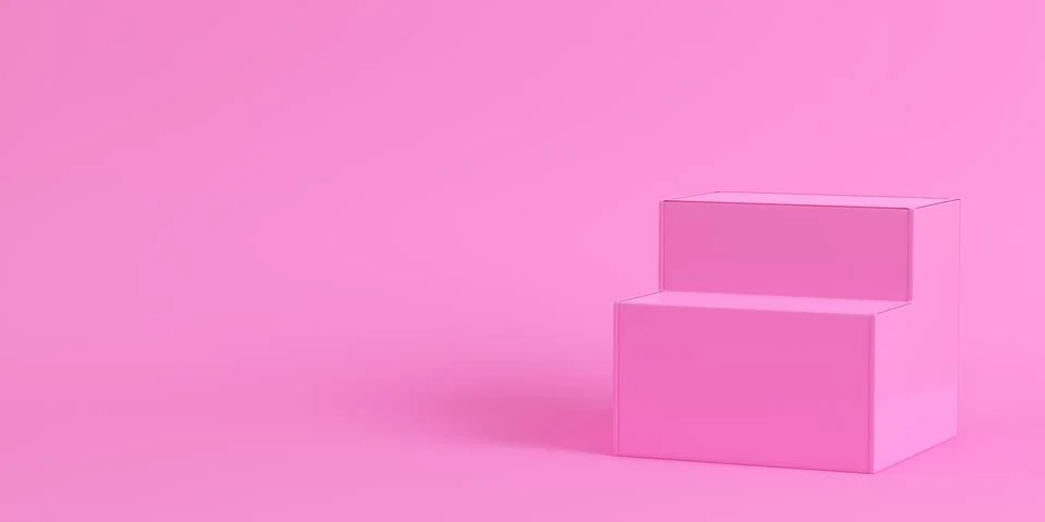 Empty display stand on bright pink background in pastel colors with copy spac Stock Illustration