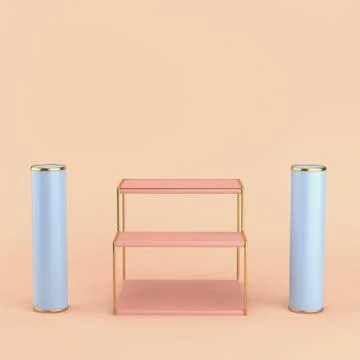 Empty display stand with two cylinders on bright background in pastel colors Stock Illustration