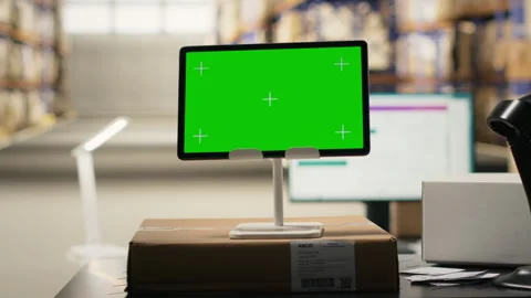 Empty distribution warehouse with mockup display on tablet Stock Footage 315705683