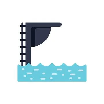 Empty diving board standing over tranquil blue water Stock Illustration