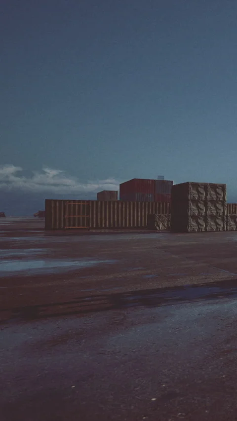 Empty dock area with shipping containers and blue sky in the early morning Stock Footage 331682230