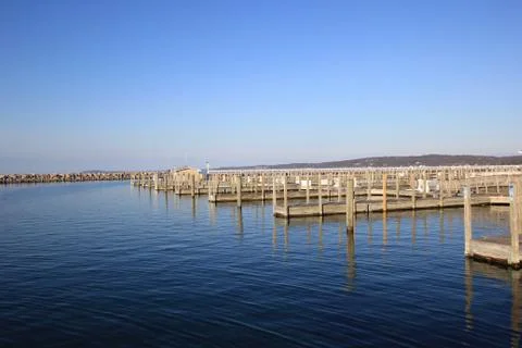Empty docks on Lake Michigan Stock Photos