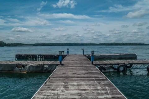 Empty docks at the marina Stock Photos