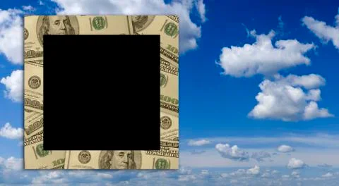 Empty dollar frame with deep blue sky background Stock-Fotos