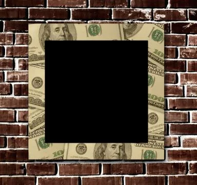 Empty dollars frame on a grunge brick wall Stock Photos