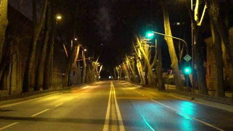 Empty Dolmabahçe Road at Night During Pandemic, Silent Streets of Istanbul Stock Footage 300895254