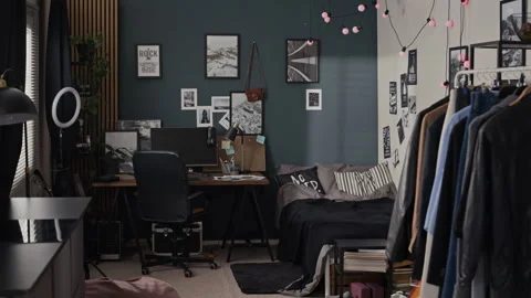 Empty Dorm Room Showing Creative Study Workspace Stock Footage 341395464