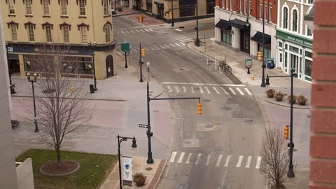 Empty downtown intersection and street, covid-19 lockdown, quarantine, 4K60p Stock Footage 128730244
