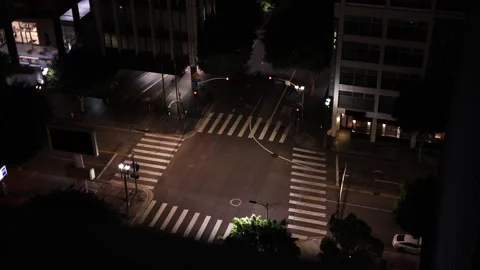 Empty Downtown Intersection At Night Stock Footage 314473277