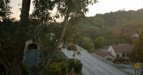 Empty Downtown LA 110 Freeway 4K 48FPS SLO-MO Stock Footage 129643809