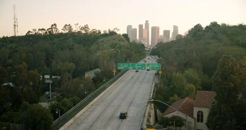 Empty Downtown LA 110 Freeway 4K 48FPS SLO-MO Stock Footage 129643910