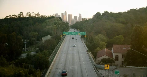 Empty Downtown LA 110 Freeway 4K 48FPS SLO-MO Stock Footage 129646915