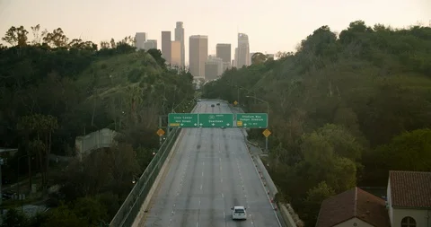 Empty Downtown LA 110 Freeway 4K 48FPS SLO-MO Stock Footage 129646963