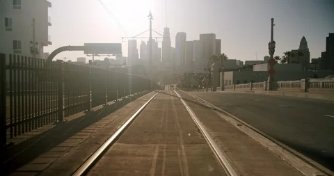 Empty Downtown LA 1st St Bridge 4K 48FPS SLO-MO Stock Footage 129640990