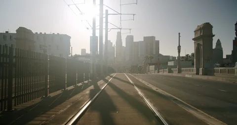 Empty Downtown LA 1st St Bridge 4K 48FPS SLO-MO Stock Footage 129641051