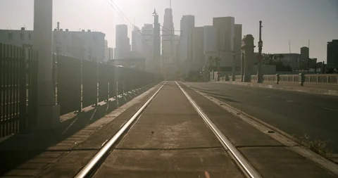 Empty Downtown LA 1st St Bridge 4K 48FPS SLO-MO Stock Footage 129641089