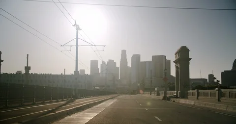 Empty Downtown LA 1st St Bridge 4K 48FPS SLO-MO Stock Footage 129641211