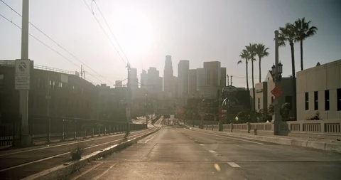 Empty Downtown LA 1st St Bridge 4K 48FPS SLO-MO Stock Footage 129641214