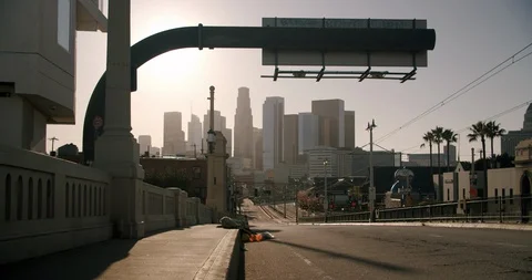 Empty Downtown LA 1st St Bridge 4K 48FPS SLO-MO Stock Footage 129641546
