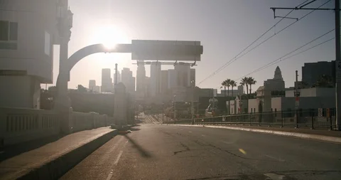 Empty Downtown LA 1st St Bridge Stock Footage 129641973
