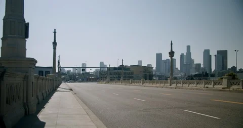 Empty Downtown LA 4th St Bridge 4K 48FPS SLO-MO Stock Footage 129641829