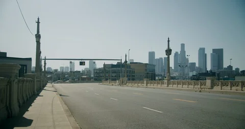 Empty Downtown LA 4th St Bridge 4K 48FPS SLO-MO Stock Footage 129642067