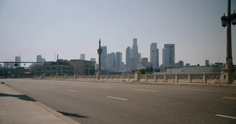 Empty Downtown LA 4th St Bridge 4K 48FPS SLO-MO Stock Footage 129642128
