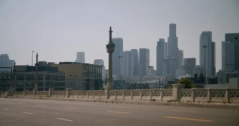 Empty Downtown LA 4th St Bridge 4K 48FPS SLO-MO Stock Footage 129642312