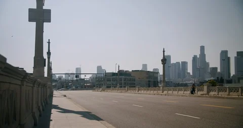 Empty Downtown LA 4th St Bridge 4K 48FPS SLO-MO Stock Footage 129642493