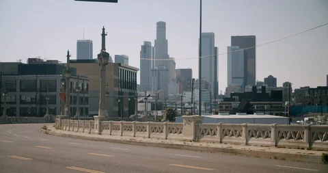 Empty Downtown LA 4th St Bridge 4K 48FPS SLO-MO Stock Footage 129642552