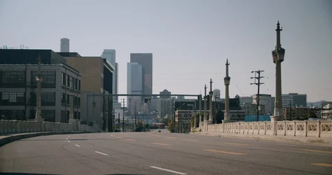 Empty Downtown LA 4th St Bridge 4K 48FPS SLO-MO Stock Footage 129643218