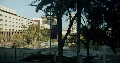 Empty Downtown LA Park City Hall 4K 48FPS SLO-MO Stock Footage 129647149