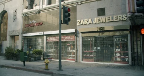 Empty Downtown LA Streets Broadway 4K 48FPS SLO-MO Stock Footage 129648009