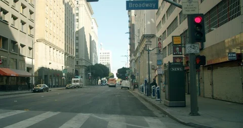 Empty Downtown LA Streets Broadway 4K 48FPS SLO-MO Stock Footage 129648062