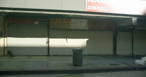 Empty Downtown LA Streets Broadway 4K 48FPS SLO-MO Stock Footage 129648187