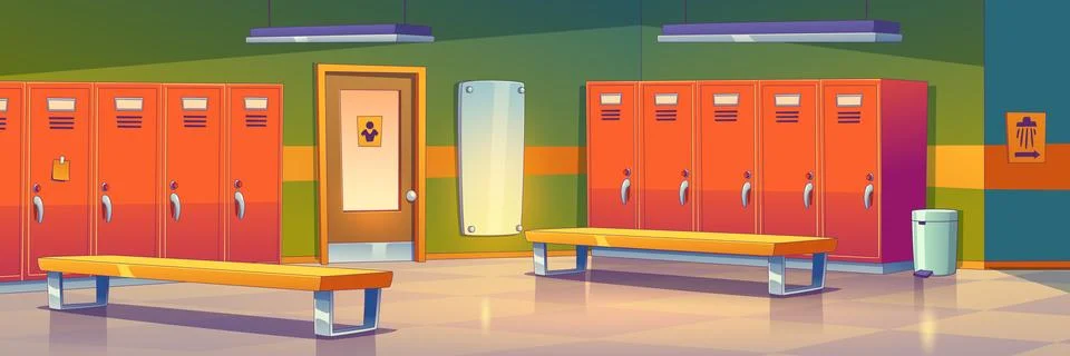 Empty dressing room background with metal lockers Stock Illustration